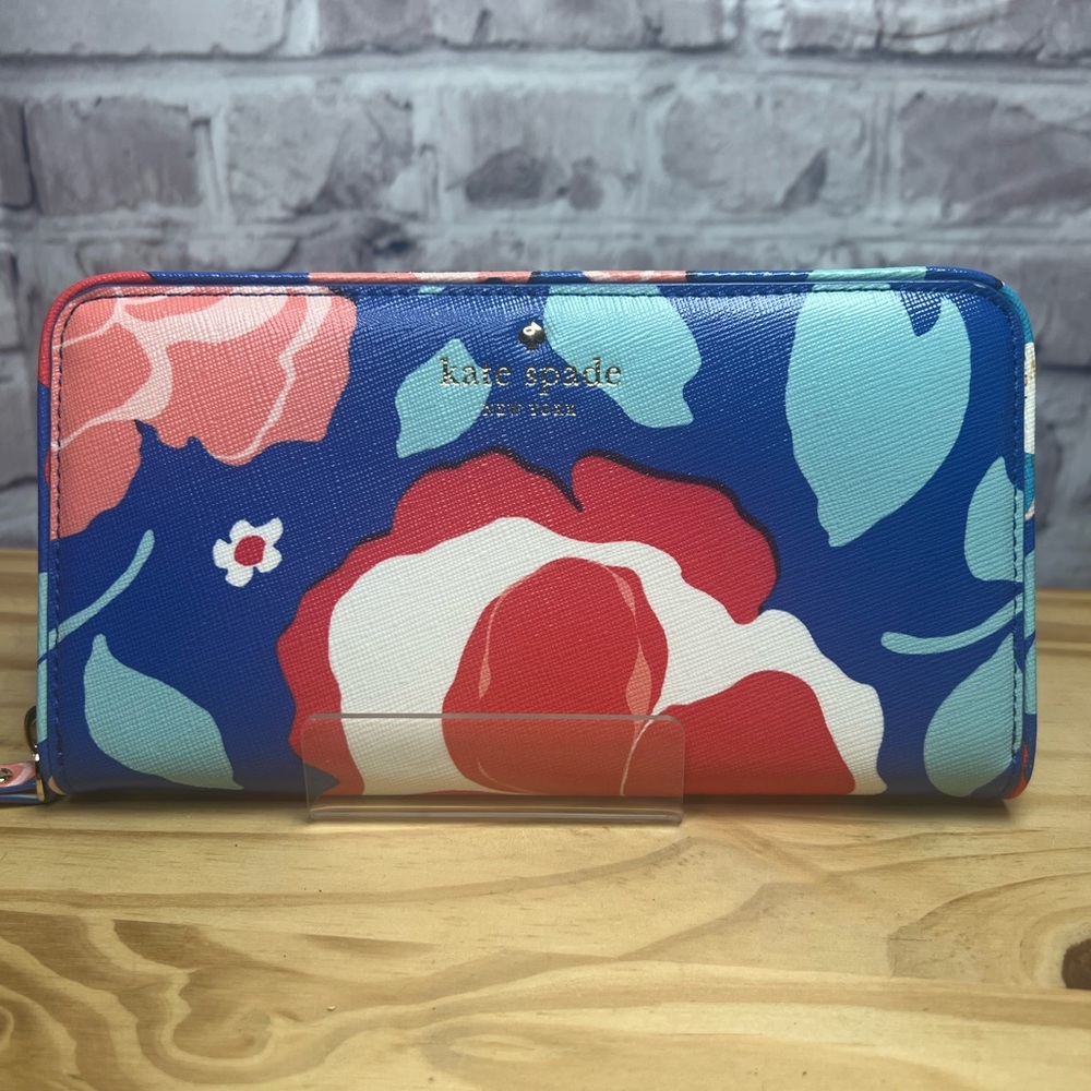 kate spade cherry floral neda newbury zip around wallet with storybook lining